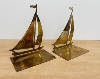 Vintage Brass Sailboat Bookends