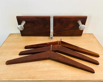 Mid Century Modern Wall Mounted Valet with Hangers and Hooks