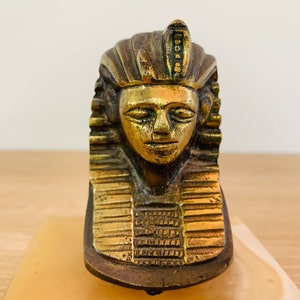 Vintage Brass Egyptian Pharaoh Sarcophagus Head Mask Mummy Case Statue image 5