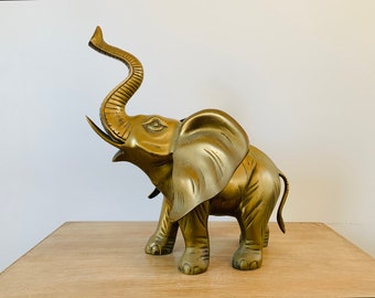 Vintage Mid Century Modern Large 16" Tall Brass Elephant Sculpture