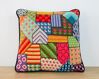 Vintage Bohemian Patchwork Color Splash Small Pillow - 12in x 12in