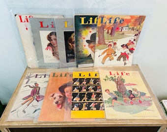 Vintage 1930s Life Magazines Lot of 9, Cover Art, Vintage Advertising Coca Cola, Camel, General Tires, Lucky Strike, and more!