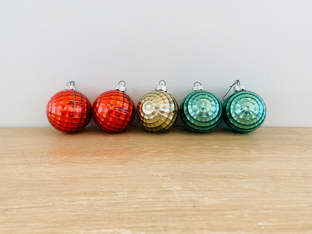 Vintage Disco Ball Christmas Ornaments Set of 5 Green Gold Red Etsy