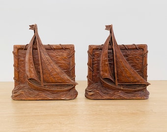 Vintage Syroco Wood Sailboat Bookends