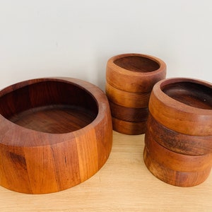 Mid Century Modern Dansk Danish Jens Quistgaard "O" Staved Teak Salad Bowl Set