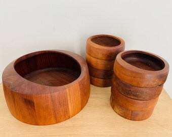 Mid Century Modern Dansk Danish Jens Quistgaard "O" Staved Teak Salad Bowl Set