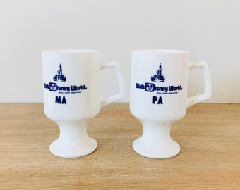 Vintage Walt Disney World Milk Glass Pedestal Mugs - Set of 2 Ma and Pa