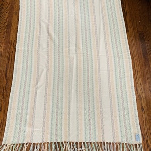 Vintage 100% Virgin Wool Cream Color Blanket by The Three Weavers Houston, Texas image 2