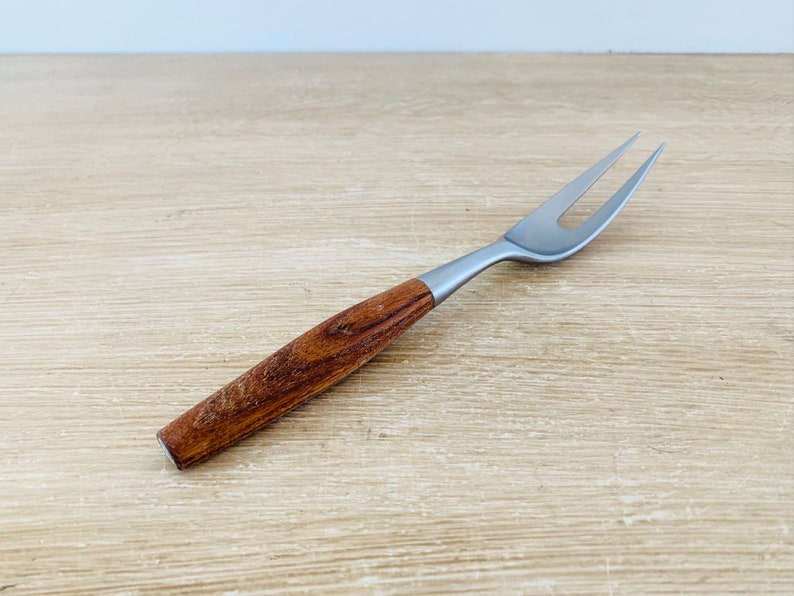 Mid Century Modern Dansk Fjord Flatware Carving Fork Danish Jens Quistgaard Teak Wood Handle Vintage Germany 1950s image 1