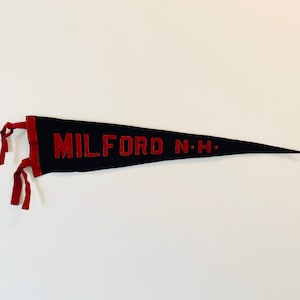 Vintage Milford New Hampshire Wool Pennant Sewn Letter circa 1900s with Original Tag H.L. Moore, Boston image 1