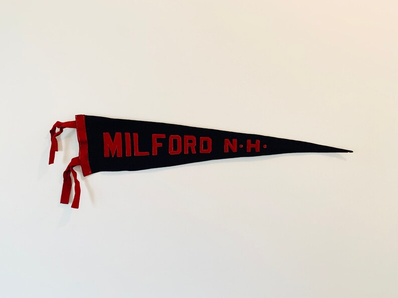Vintage Milford New Hampshire Wool Pennant Sewn Letter circa 1900s with Original Tag H.L. Moore, Boston image 1