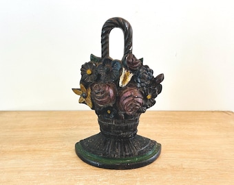 Vintage Cast Iron Flower Basket Doorstop