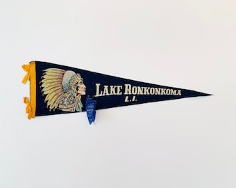 Vintage Lake Ronkonkoma Long Island New York Souvenir Pennant circa 1940 Mitchell Field