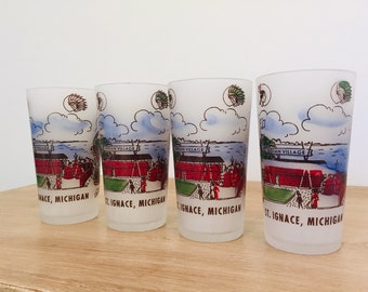 Mid Century St. Ignace Michigan Frosted Glasses - Set of 4