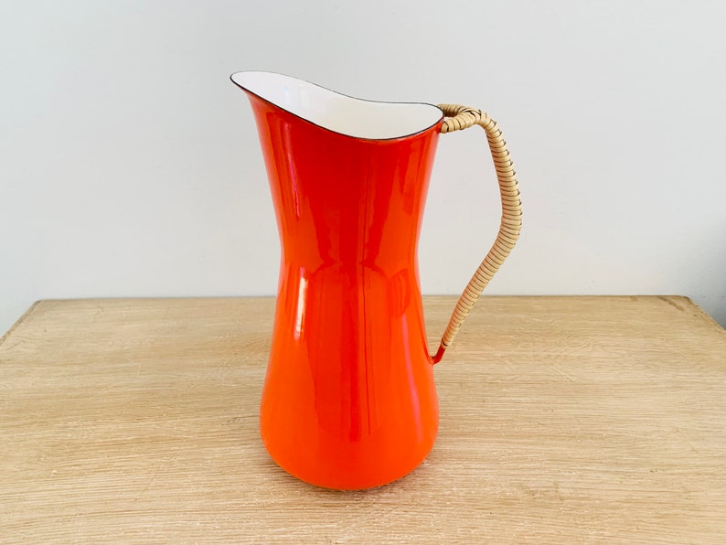 Vintage Mid Century Danish Modern 9 Inch Chili Red Enamelware Dansk Kobenstyle Pitcher by Jens Quistgaard JHQ Made in Denmark image 3