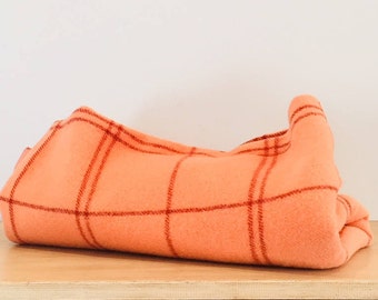 Vintage Peach Plaid Wool Blanket