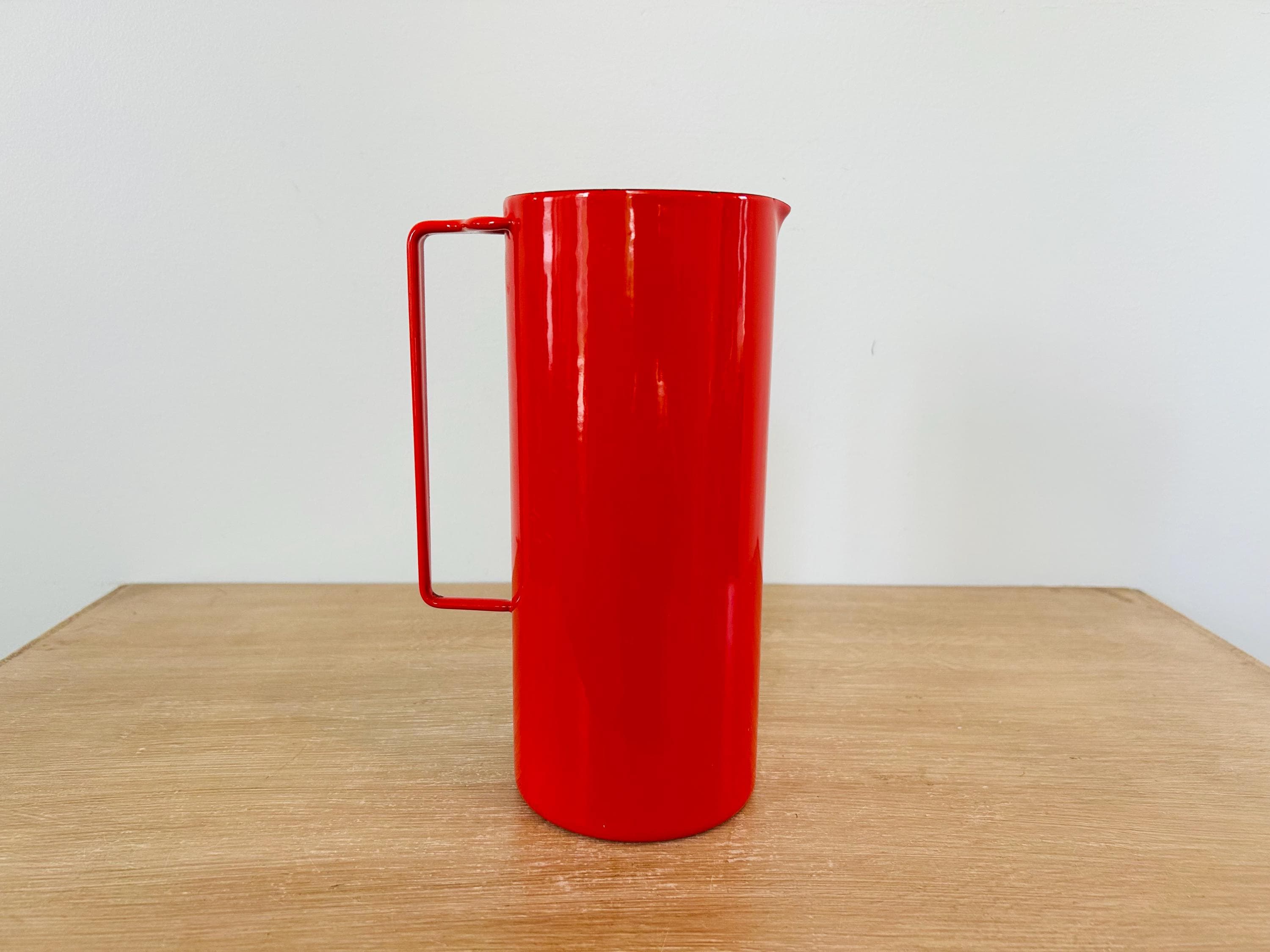 Vintage Mid Century Modern Red Enamelware Dansk Pitcher by Jens