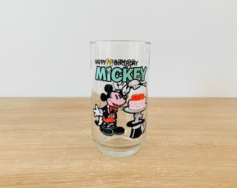 Vintage 1978 Happy Birthday Mickey Mouse Glass Disney World 50 Years of Magic Disney