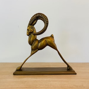 Vintage Mid Century Modern Brass Ibex Sculpture image 1