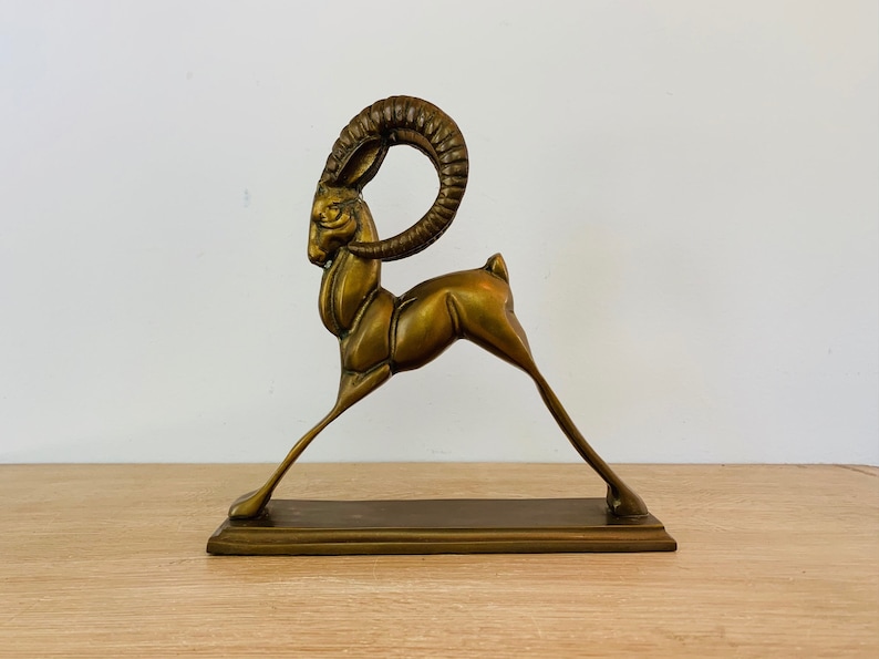 Vintage Mid Century Modern Brass Ibex Sculpture image 1