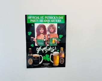 Vintage 1985 St. Patricks Day Guinness Harp Lager Beer Party Headquarters Poster - As Is Condition