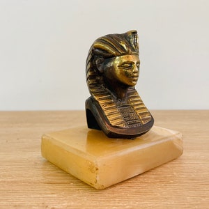 Vintage Brass Egyptian Pharaoh Sarcophagus Head Mask Mummy Case Statue image 1