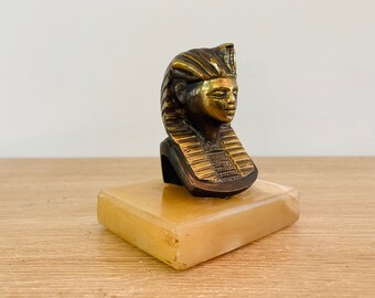 Vintage Brass Egyptian Pharaoh Sarcophagus Head Mask Mummy Case Statue