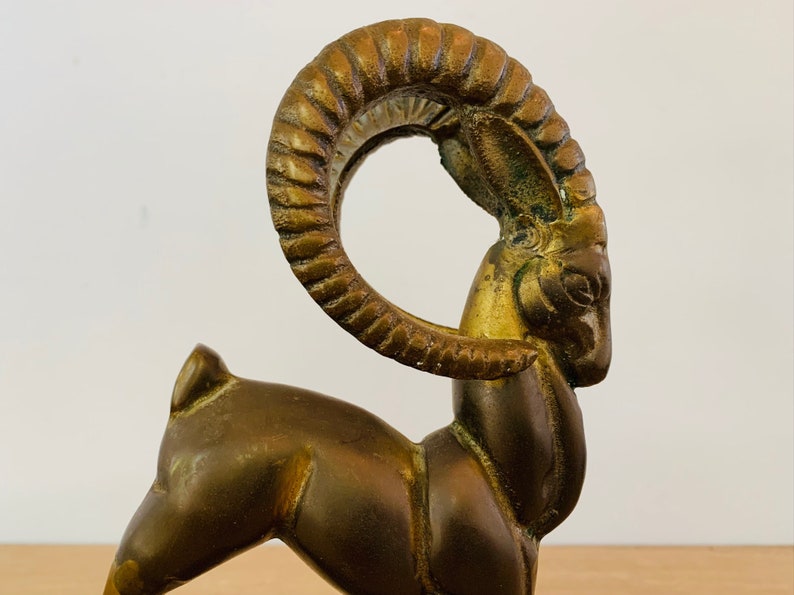 Vintage Mid Century Modern Brass Ibex Sculpture image 6