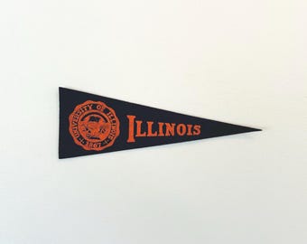 Vintage University of Illinois Small Size 9 1/2 Inch Hormel Pennant