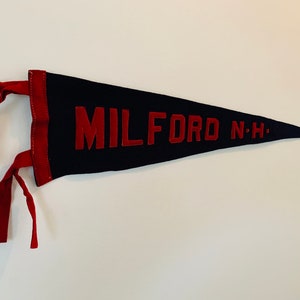 Vintage Milford New Hampshire Wool Pennant Sewn Letter circa 1900s with Original Tag H.L. Moore, Boston image 2