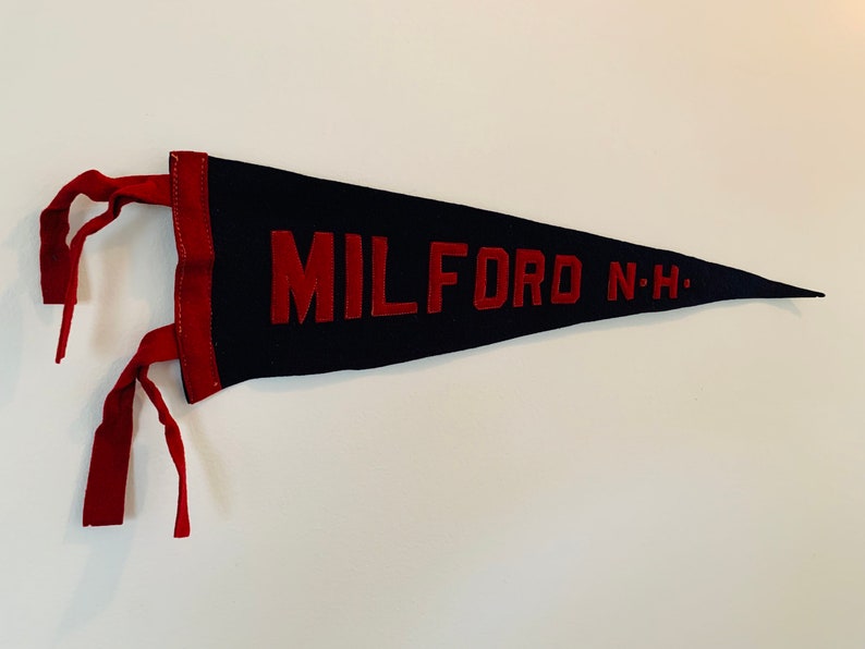 Vintage Milford New Hampshire Wool Pennant Sewn Letter circa 1900s with Original Tag H.L. Moore, Boston image 2