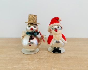 Vintage Snowmen Christmas Decorations - Set of 2 - Made in Japan - As Is Condition