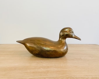 Vintage Mid Century Modern Large 10 inch Brass Duck Sculpture