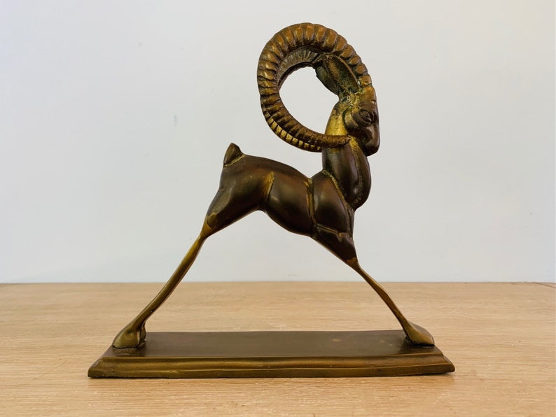 Vintage Mid Century Modern Brass Ibex Sculpture image 5