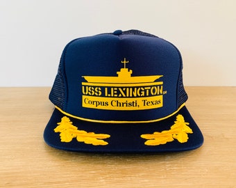 Vintage 1980s USS Lexington Corpus Christi Texas WWII Navy Ship Snapback Hat Cap