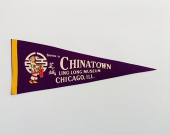 Vintage Chinatown Chicago Ling Long Museum Souvenir Pennant