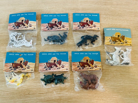 Vintage 1970s ARCO Ark and Toy Animals Zebra, Deer, Elephant