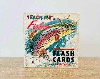 Vintage 1962 McGraw Hill Teach-Me About Fishes Flash Cards Vibrantly Illustrated Fish Cards with Descriptors 44 Cards