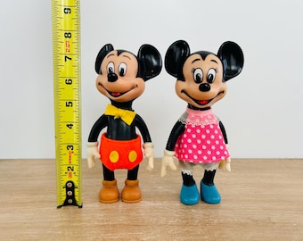 Vintage Disney Toys Mickey Mouse Minnie Mouse Rubber 8 Inch Figures Made in Japan Walt Disney Productions