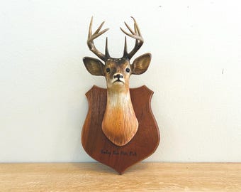 Vintage Mid Century Small Faux Taxidermy Deer Mount Wall Mount Turkey Run Indiana State Park