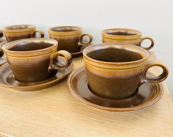 Vintage Mid Century Modern Mikasa Potters Art Ben Seibel Design Coffee Mug Cup and Saucer - Set of 8 - 18 total pieces