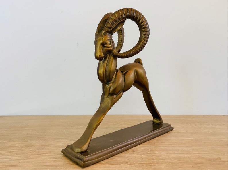 Vintage Mid Century Modern Brass Ibex Sculpture image 2