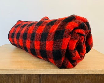 Vintage Buffalo Plaid Wool Blanket 71 inches by 81 inches