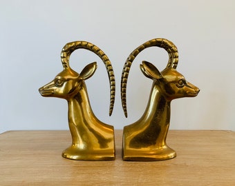 Vintage Mid Century Modern Brass Ibex Bookends