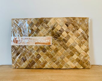 Mid Century Handwoven Palm Leaf Tiki Placemats circa 1961 - Set of 4 Imported by David Elsasser, Hollywood California