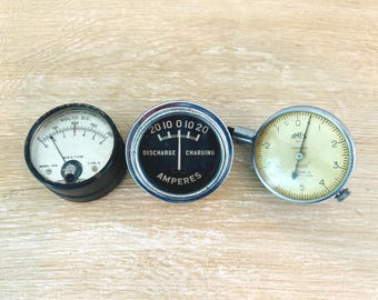 Vintage Industrial Steampunk Gauge Meter Indicator Volt Meter Tester, Amperes, Pressure Gauge by Weston, Ames - Lot of 3