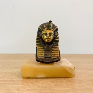 Vintage Brass Egyptian Pharaoh Sarcophagus Head Mask Mummy Case Statue image 2