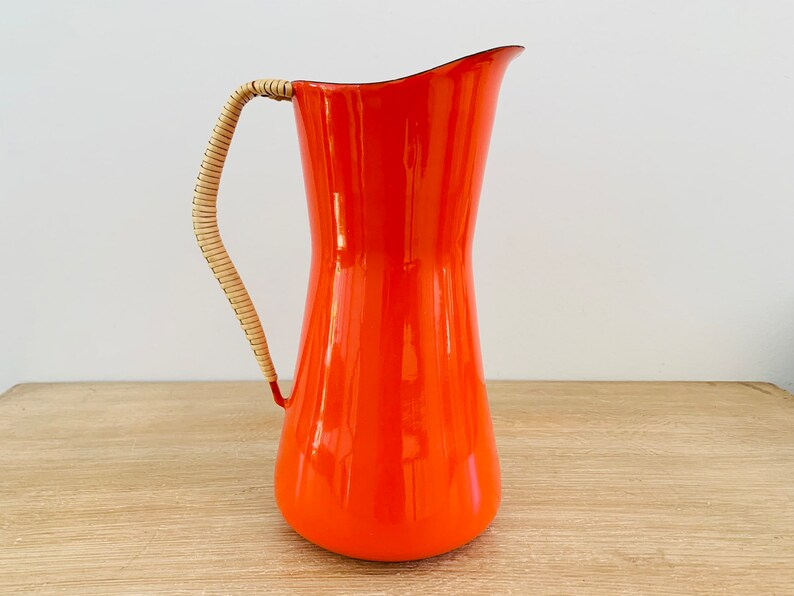 Vintage Mid Century Danish Modern 9 Inch Chili Red Enamelware Dansk Kobenstyle Pitcher by Jens Quistgaard JHQ Made in Denmark image 7