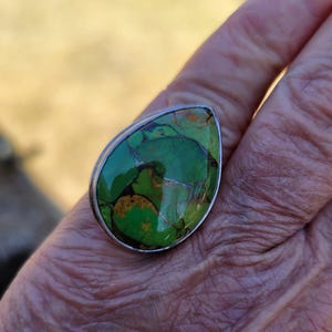 green turquoise ring size 5 3/4 1990&#39;s genuine natural green turquoise estate vintage sterling ring