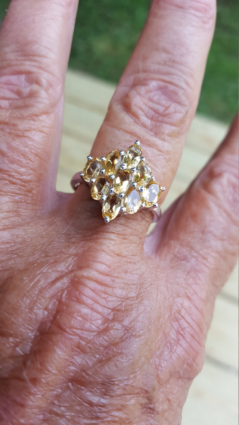 citrine ring size 9 14 1980/'s 3ct genuine natural citrine estate vintage sterling ring